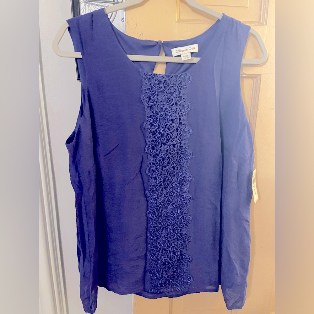 Purple shell tank top with lace panel down the front